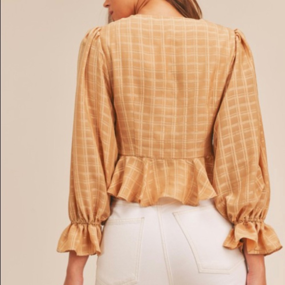 Taupe Geo Print Tie Front Crop Top - Picture 4 of 5